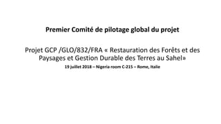 Premier Comité de pilotage global du projet
Projet GCP /GLO/832/FRA « Restauration des Forêts et des
Paysages et Gestion Durable des Terres au Sahel»
19 juillet 2018 – Nigeria room C-215 – Rome, Italie
 