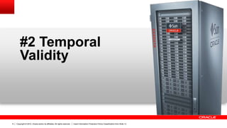 Copyright © 2012, Oracle and/or its affiliates. All rights reserved. Insert Information Protection Policy Classification from Slide 136
#2 Temporal
Validity
 