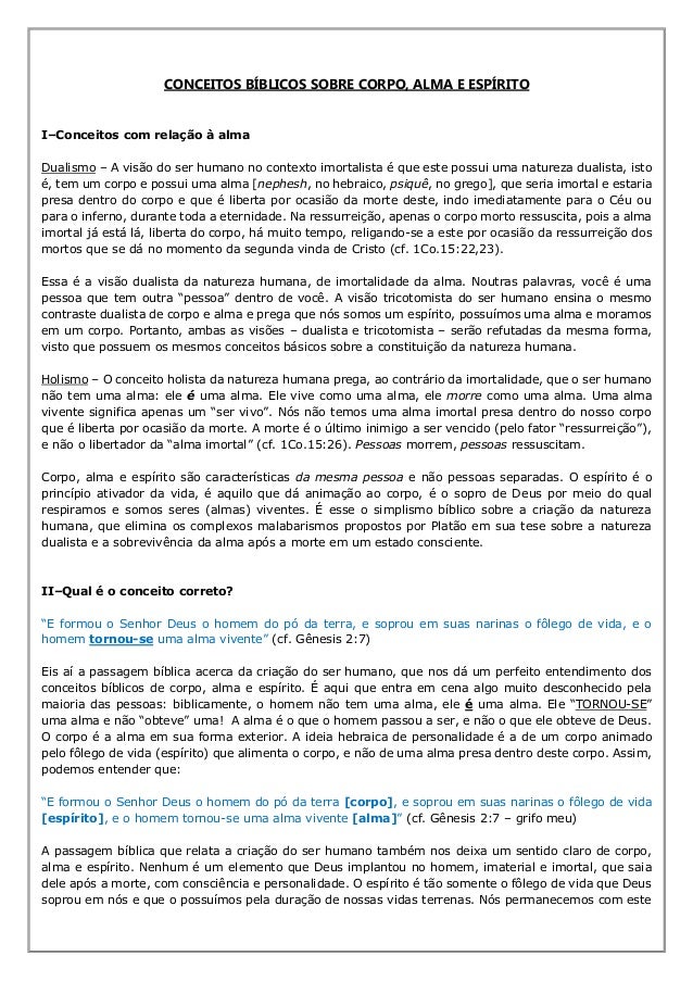 Conceitos Bíblicos Sobre Corpo Alma E Espírito - 