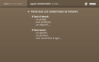 PANTONE
ROUGE : 1805 C
colloque 24 mai 2013 Challans Agnès CHAROUSSET, ACIME.
ÆÆ Pour que les conditions se posent,
II fau...