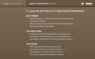 PANTONE
ROUGE : 1805 C
colloque 24 mai 2013 Challans Agnès CHAROUSSET, ACIME.
ÆÆ Qualité de projet et réalisme économique ...