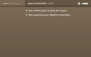 PANTONE
ROUGE : 1805 C
colloque 24 mai 2013 Challans Agnès CHAROUSSET, ACIME.
ÆÆ Des chiffres pour la taille de l’enjeu......