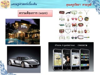 12
คุณครูกัลยา คามวุฒิเศรษฐศาสตร์เบื้องต้น
ความต้องการ (want)
 