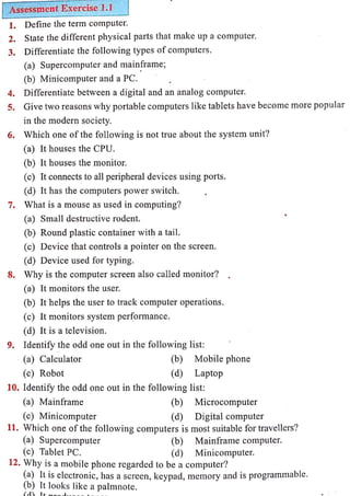computer studies form 1 work. pic and explanations | PDF