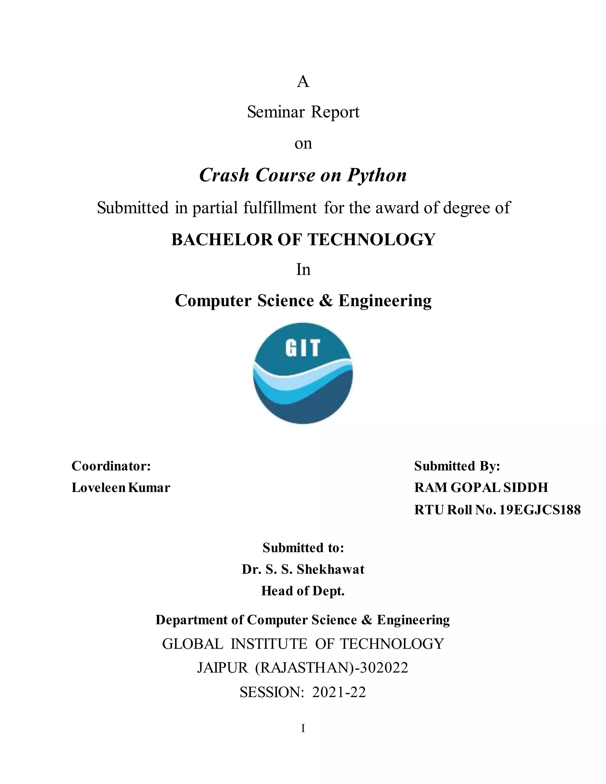 Crash Course Python Seminar Report | PDF