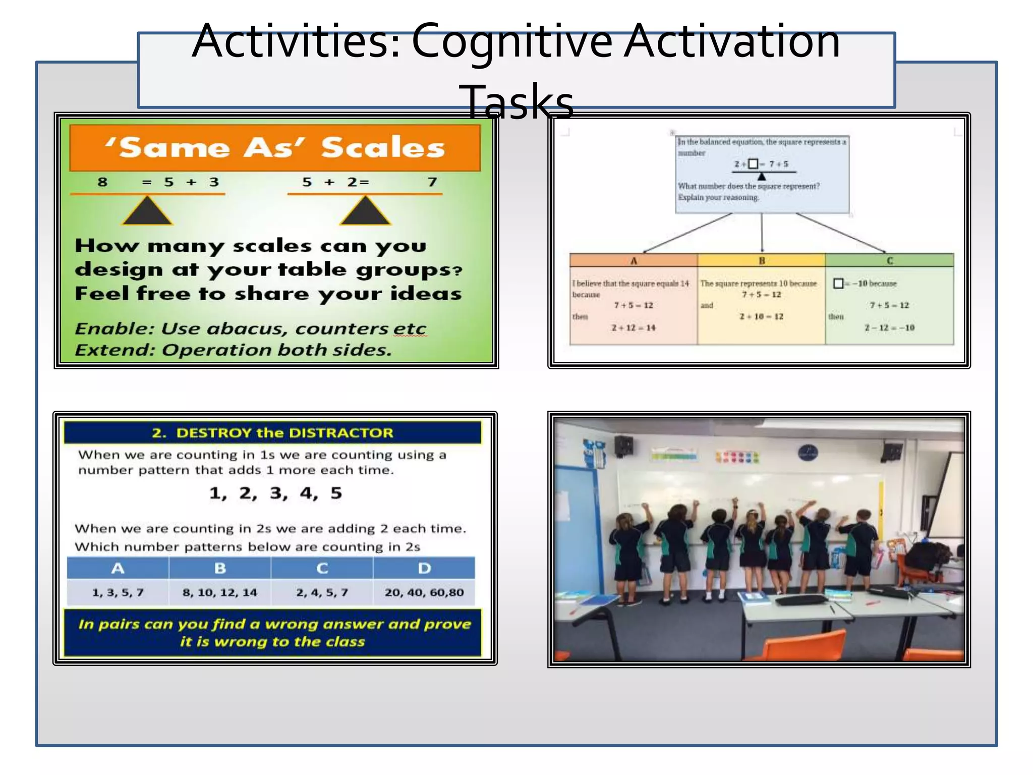 Activities: Cognitive Activation
Tasks
 