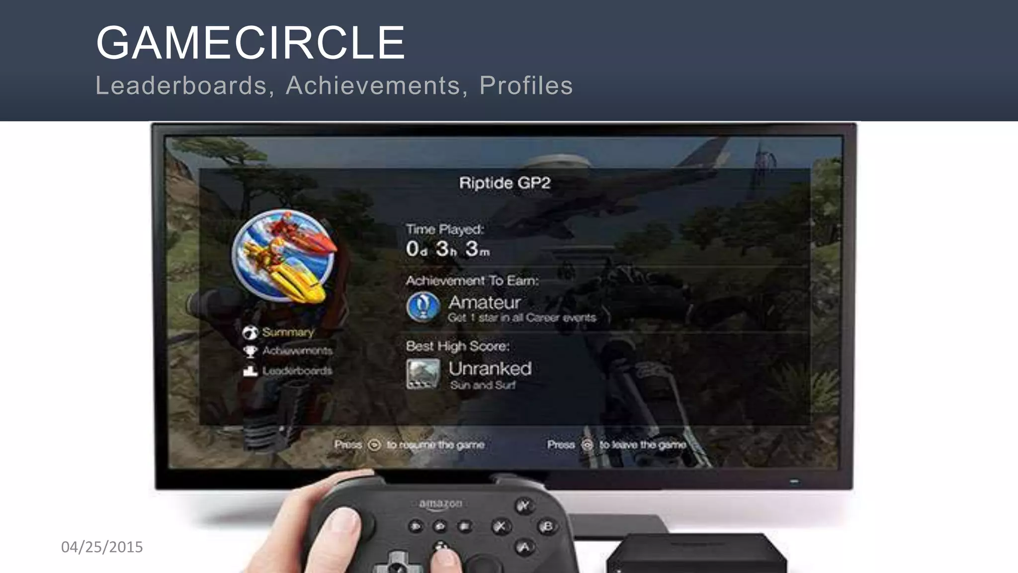 GAMECIRCLE
Leaderboards, Achievements, Profiles
04/25/2015
 