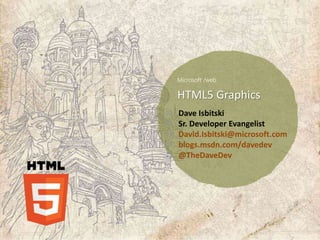 HTML5 Graphics
Dave Isbitski
Sr. Developer Evangelist
David.Isbitski@microsoft.com
blogs.msdn.com/davedev
@TheDaveDev
 