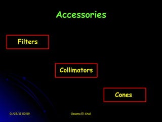 Accessories

     Filters



                 Collimators


                                      Cones

01/25/13 00:59      Ossama El-Shall
 