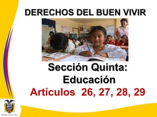 DERECHOS DEL BUEN VIVIR

Sección Quinta:
Educación
Artículos 26, 27, 28, 29

 