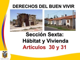 DERECHOS DEL BUEN VIVIR

Sección Sexta:
Hábitat y Vivienda
Artículos 30 y 31

 