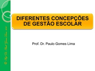 DIFERENTES CONCEPÇÕES
                                         DE GESTÃO ESCOLAR
© Prof. Dr. Paulo Gomes Lima - 2010




                                          Prof. Dr. Paulo Gomes Lima
 