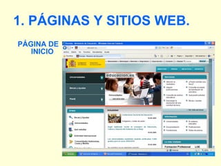 1. PÁGINAS Y SITIOS WEB. PÁGINA DE INICIO 