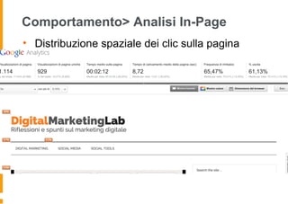 Comportamento> Analisi In-Page
• Distribuzione spaziale dei clic sulla pagina
 