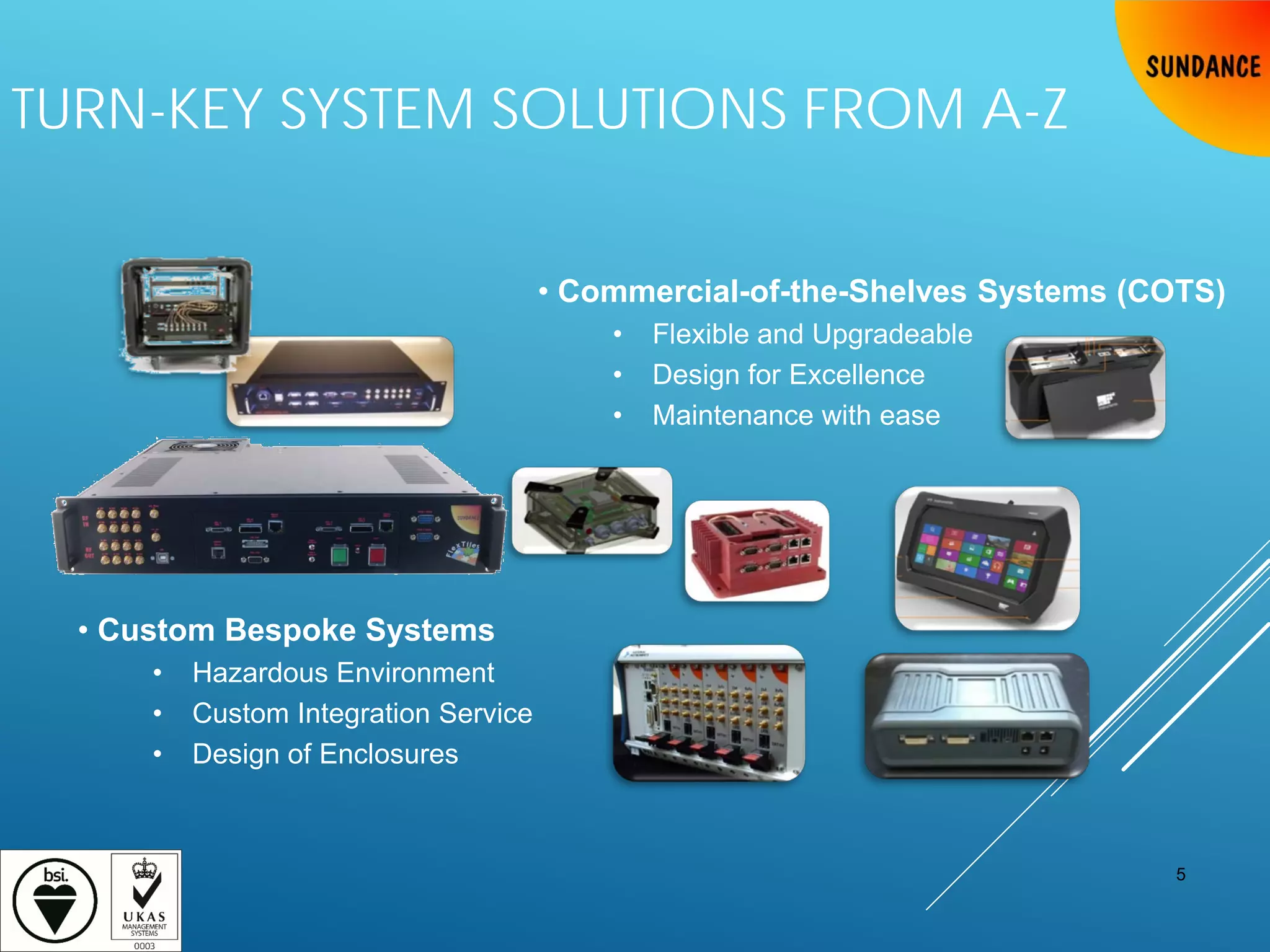 5
TURN-KEY SYSTEM SOLUTIONS FROM A-Z
• Custom Bespoke Systems
• Hazardous Environment
• Custom Integration Service
• Design of Enclosures
• Commercial-of-the-Shelves Systems (COTS)
• Flexible and Upgradeable
• Design for Excellence
• Maintenance with ease
 