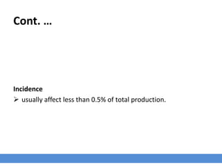 Cont. …
Incidence
 usually affect less than 0.5% of total production.
 