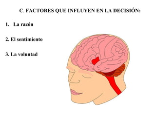 C .  FACTORES QUE INFLUYEN EN LA DECISIÓN: La razón 2.  El sentimiento 3.  La voluntad 