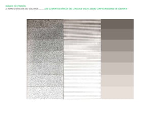 IMAGEN Y EXPRESIÓN.
2. REPRESENTACIÓN DEL VOLUMEN…………LOS ELEMENTOS BÁSICOS DEL LENGUAJE VISUAL COMO CONFIGURADORES DE VOLUMEN
 