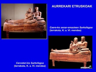AURREKARI ETRUSKOAK




                                Caere-ko senar-emazteen Sarkofagoa
                                (terrakota, K. a. VI. mendea)




  Cerveteri-ko Sarkofagoa
(terrakota, K. a. VI. mendea)
 