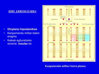 HIRI ERROMATARRA




• Oinplano hipodamikoa
• Kanpamendu militar baten
  eragina
• Kaleak egituratzeko
  oinarria insulae da




                             Kanpamendu militar baten planoa
 