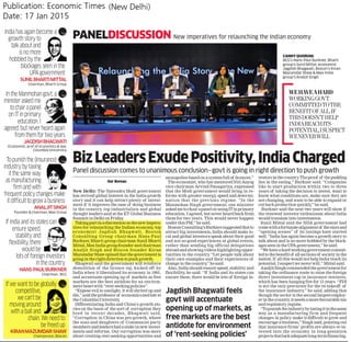 Economic Times: Biz Leaders Exude Positivity, India Charged - 17Jan2015