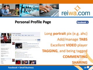 Personal Profile PageLong portrait pix (e.g. ahc)Add/manage TABSExcellent VIDEO playerTAGGING, and being taggedCOMMENTINGSHARING