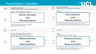 Presentations / Speakers
Long
term
Short
term
Marios Yiannakas
and
Bhavana Solanky
Rebecca Samson
and
Marco Battiston
Sara Collorone
and
Marcello Moccia
Francesco Grussu
and
Rosanna Cortese
 