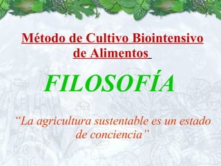 Método de Cultivo Biointensivo de Alimentos   FILOSOFÍA   “ La agricultura sustentable es un estado de conciencia” 