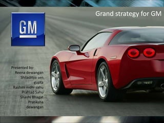 General Motors SIMER Grand strategy for GM Presented by- Reenadewangan Shiladityasengupta Rashminidhisahu PrahladSahu ShashiBhagat Pratikshadewangan 