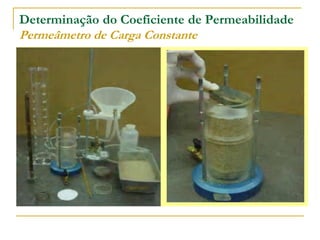 Determinação do Coeficiente de Permeabilidade
Permeâmetro de Carga Constante

 