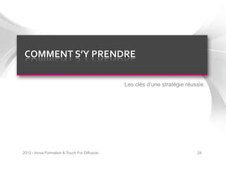 COMMENT S’Y PRENDRE

                                               Les clés d’une stratégie réussie.




2012 - Inova Formation & Touch For Diffusion                                24
 