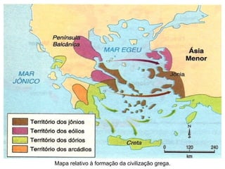 Mapa relativo à formação da civilização grega. 