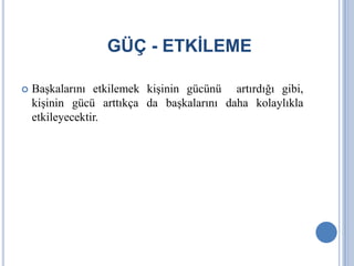 GÜÇ - ETKİLEME


Başkalarını etkilemek kişinin gücünü artırdığı gibi,
kişinin gücü arttıkça da başkalarını daha kolaylıkla
etkileyecektir.

 
