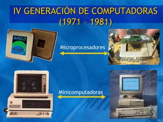 IV GENERACIÓN DE COMPUTADORAS
(1971 – 1981)
Microprocesadores
Minicomputadoras
 