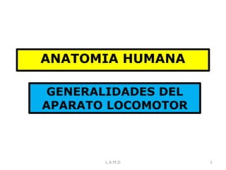 ANATOMIA HUMANA
1L.A.M.D
GENERALIDADES DEL
APARATO LOCOMOTOR
 