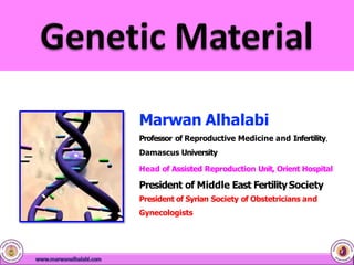 Marwan Alhalabi
Professor of Reproductive Medicine and Infertility,
Damascus University
Head of Assisted Reproduction Unit, Orient Hospital
President of Middle East FertilitySociety
President of Syrian Society of Obstetricians and
Gynecologists
 