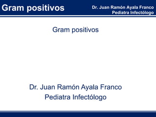 Gram positivos          Dr. Juan Ramón Ayala Franco
                                 Pediatra Infectólogo



            Gram positivos




      Dr. Juan Ramón Ayala Franco
           Pediatra Infectólogo
 