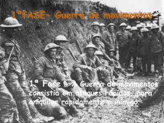 1ªfASE- Guerra de movimentos
• 1ª Fase - A Guerra de movimentos
consistia em ataques rápidos, para
aniquilar rapidamente o inimigo.
 