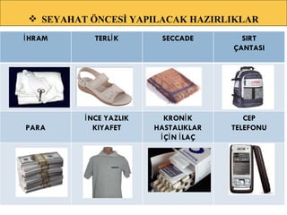SEYAHAT ÖNCESİ YAPILACAK HAZIRLIKLAR İHRAM TERLİK SEC C ADE SIRT ÇANTASI PARA İNCE YAZLIK KIYAFET KRONİK HASTALIKLAR İÇİN İLAÇ CEP TELEFONU 