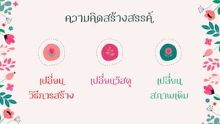 ความคิดสร้างสรรค์
เปลี่ยน
วิธีการสร้าง
เปลี่ยนวัสดุ เปลี่ยน
สภาพเดิม
 