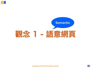 Copyright © 2012 FITPI. All rights reserved.
4
觀念 1 - 語意網頁
Semantic
 