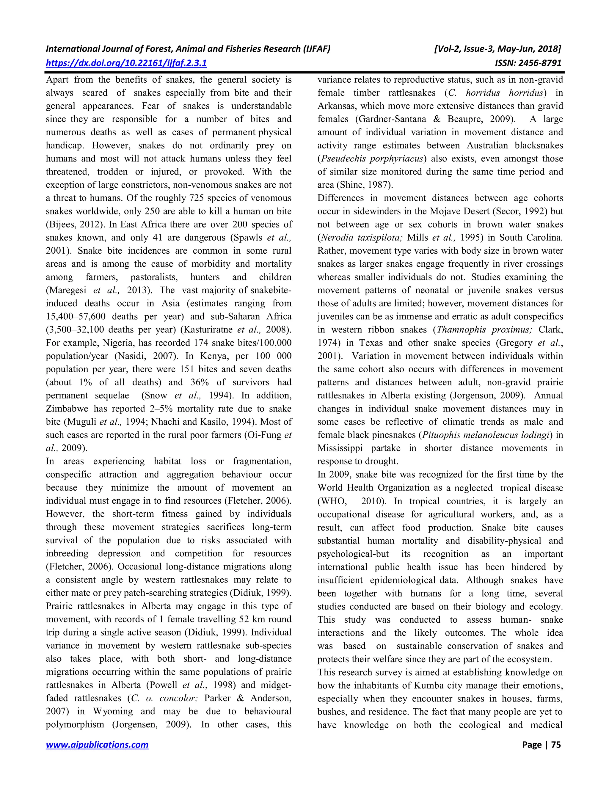 The Assessment of Human-Snake Interaction and its Outcome in the City ...