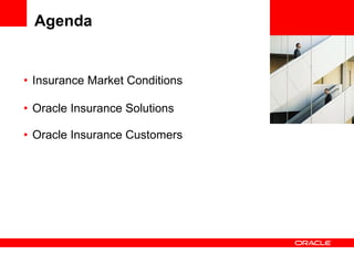 Insurance Market Conditions Oracle Insurance Solutions Oracle Insurance Customers Agenda 