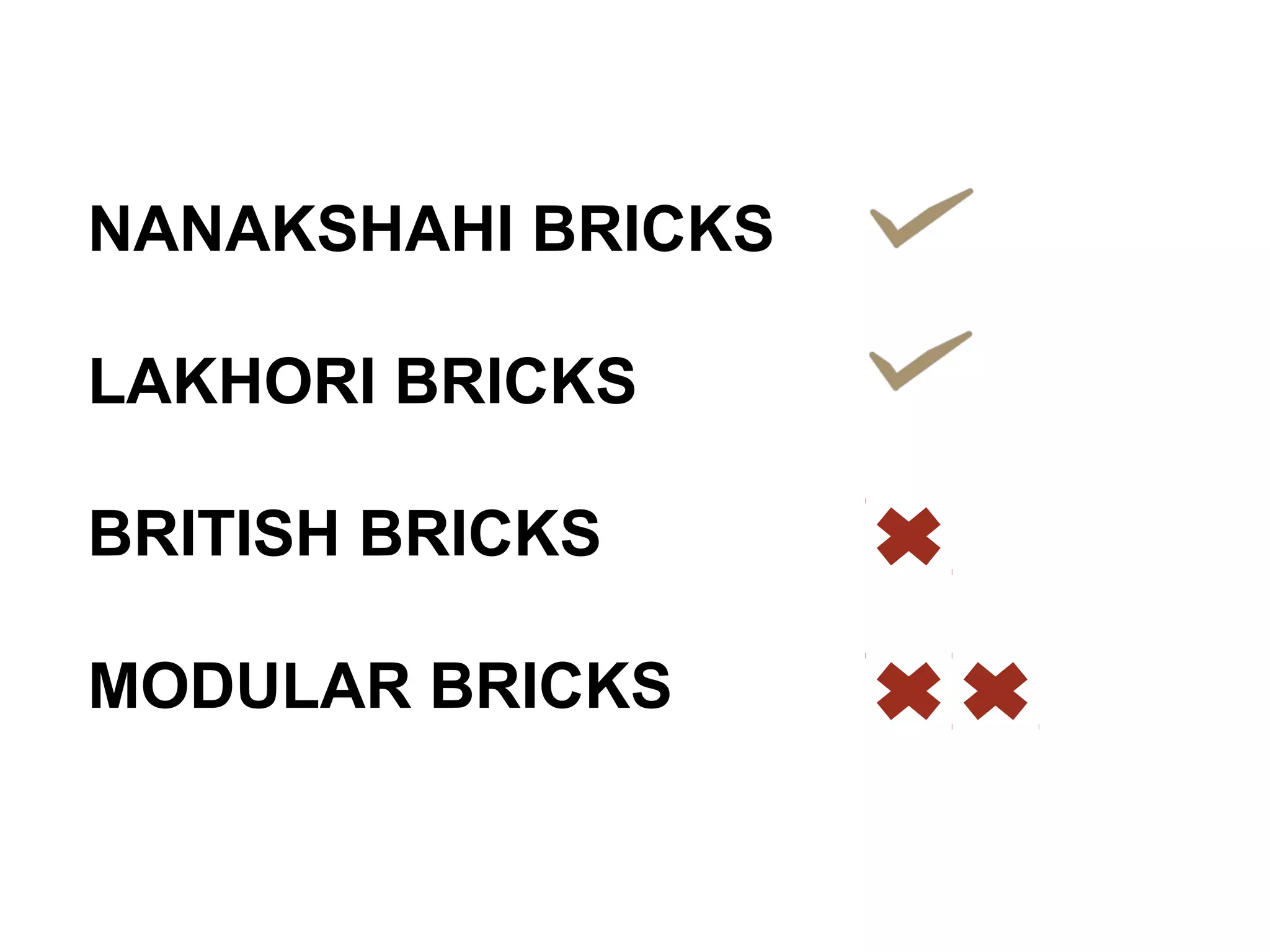 NANAKSHAHI BRICKS
LAKHORI BRICKS
BRITISH BRICKS
MODULAR BRICKS
 