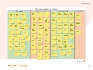 12 januari 2017
Klik & Tik: 1 - Internet 3
Wat doen we achter een scherm?
 