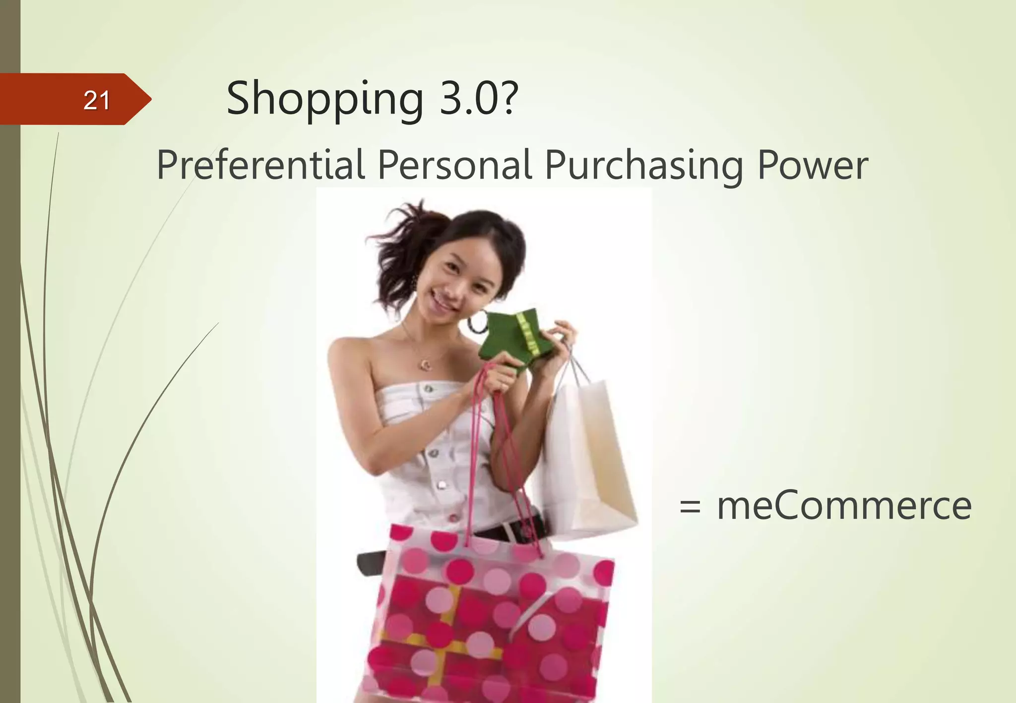 Shopping 3.0?
Preferential Personal Purchasing Power
= meCommerce
21
 