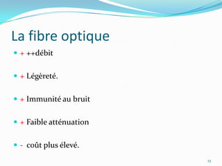 les paires torsadées17Connecteur RJ45 vu du hautConnecteur : terminaison du câblage.Réseaux informatiques  RJ45Réseaux téléphoniques  RJ11Le connecteur RJ45 comporte 8 broches ou 8 conducteurs.Deux principales normes de câblage:T568AT568BConnecteur RJ45 vu du basPort RJ45 sur une carte réseau