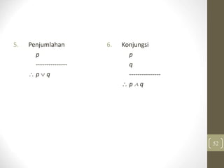 5. Penjumlahan
p
---------------
 p  q
52
6. Konjungsi
p
q
---------------
 p  q
 