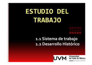 1.1 Sistema de trabajo
1.2 Desarrollo Histórico
 