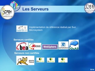 Les Serveurs



              Implémentation de référence réalisé par Sun
              Microsystem



Serveurs certifiés




Serveurs non certifiés




                                                            9/14
 